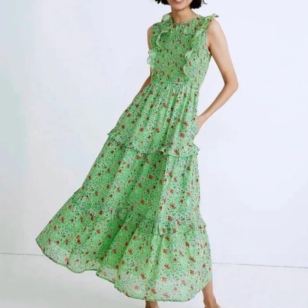 Banjanan Iris Dress Siesta Lime Green Floral Maxi Dress Small